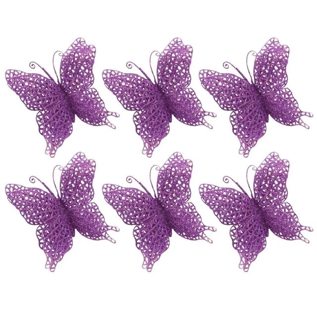 Decoración de mariposa con purpurina, adornos de mariposa ahuecados con Clip, artesanía de mariposa Artificial Linda para árbol de Navidad, 6 piezas