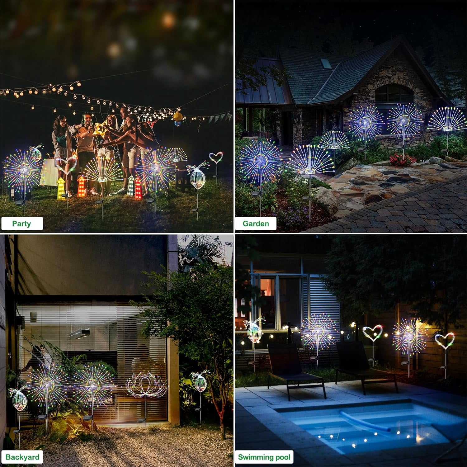 Solar Garden Lights Outdoor Waterproof, 4 Pack Total 480 LED Solar Starburst Sparkler Lights Decorative with 8 Lighting Modes Outside for Flowerbed Halloween Christmas Decorations, Multicolor