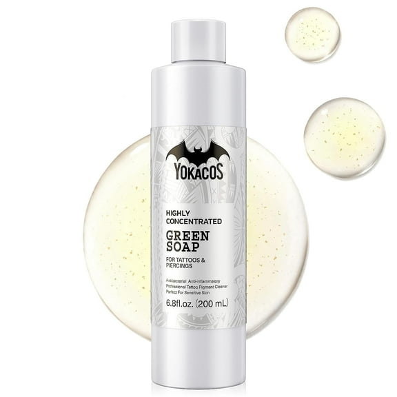 Green Soap for Tattoo Piercing Aftercare, Green Soap Cleanser, High Concentration Foam/Spray Fluid Supplies Before, During and After Tattooing, Soothing Wash Pigment Dirty Skin 6.8fl.oz