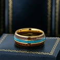 thumbnail image 3 of 8mm Men's Yellow Gold Tungsten Wedding Band, Wood & Turquoise Inlay Anniversary Ring - TN829WAs9, 3 of 4