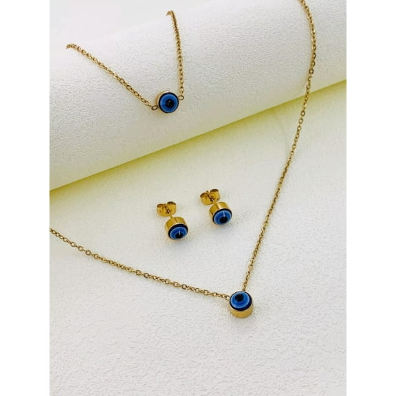 EOEMY 4Pcs/Set Necklace Bracelet Earrings Set Evil Eye Design Jewelry Set Jewelry Gift-Default
