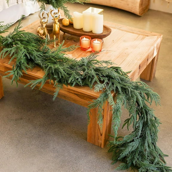 Bootesun Christmas Norfolk Pine & Cedar Garland - 6 Ft Lighted Real Touch Mixed Green Artificial Greenery Garland for Table, Mantle, Stairs Railing, Indoor, Outdoor Christmas Decorations