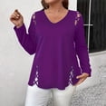 thumbnail image 2 of TRUBKH Long Sleeve Shirts for Women V Neck T Shirts for Women's Tops, Tees & Blouses Womens Undershirts V Neck Strap Cutout Design Long Sleeved T Shirt Button Down Shirt Women Purple 4xl, 2 of 5