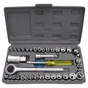 40 Kit d'outils Pcs Ensemble de prises à main de clé pour la réparation automobile 40 Pcs Tool Kit, 40 Dans 1 Boîte à outils, 450 Grams-15 L X 10 W X 3 Poignée de cliquet réversible, adaptateur, poignée de rotation