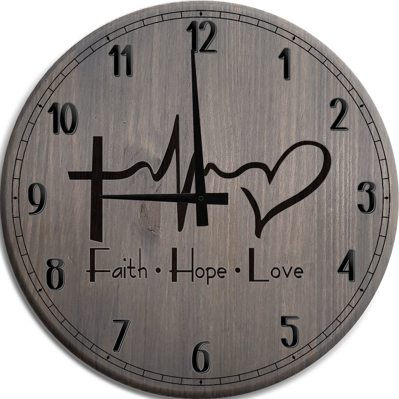 Large Wall Clock Faith Hope Love Cross Heart EKG Jesus Religious Man