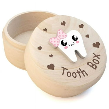 Tooth Box for , Heart Carved Wooden Box with 3D Tooth, Souvenir Dropped Tooth Keepsake Storage Box Gift