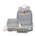 thumbnail image 2 of 3 Pieces Canvas Backpack Shoulder Organizer Set Backpacks High School Large Capacity Zipper Ethnic Style School Bags Causal Adjustable Travel Bag Gray, 2 of 9