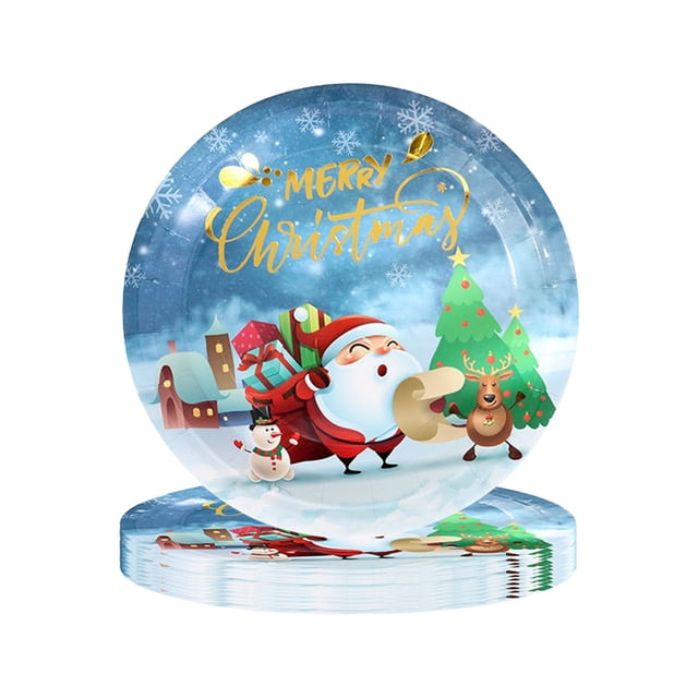 Christmas Paper Plates,Christmas Party Plates Christmas Festival Party Decoration Christmas Tableware Christmas Happy Paper Cup Tray Set 10Pcs Christmas Party Decorations