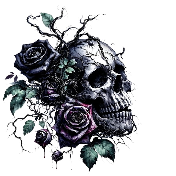 Wall Decal Gothic Purple Black Rose Skull Sticker 12 X 12 Inch Halloween Wall Decor for Bedroom Living Room Indoor Spaces