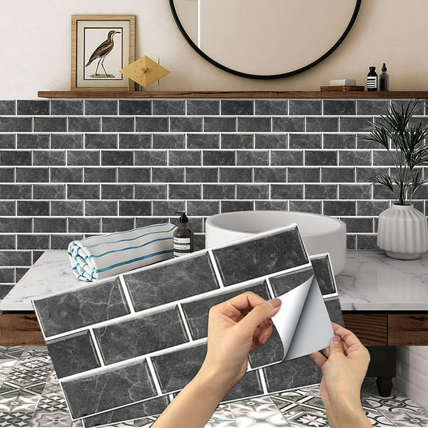 Autocollant en Tuile pour Salle de Bain et Cuisine, 30 Pièces Stickers Carrelage  Autocollant Mural Imperméable