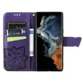 thumbnail image 2 of Allytech Samsung Galaxy S23 Ultra Flip Wallet Case, Luxury PU Leather [Butterfly & Flower Embossed] Magnetic Clasp Stand Case Built-in Card Slots & Cash Pocket, Shockproof Wrist Strap Case, Purple, 2 of 6
