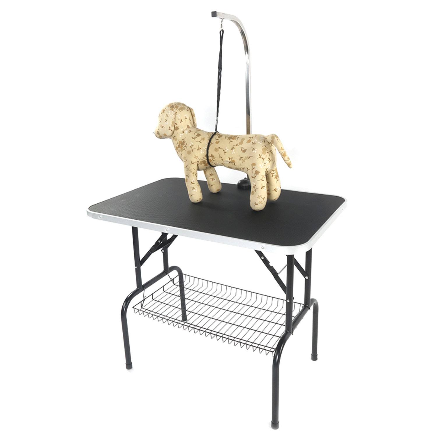 Pefilos 32" Foldable Pet Grooming Table for Dogs Cats with Mesh Tray and Adjustable Arm Silver Base with Black Table, M Pefilos 32" Foldable Pet Grooming Table for Dogs Cats with Mesh Tray and Adjustable Arm Silver Base with Black Table, M
