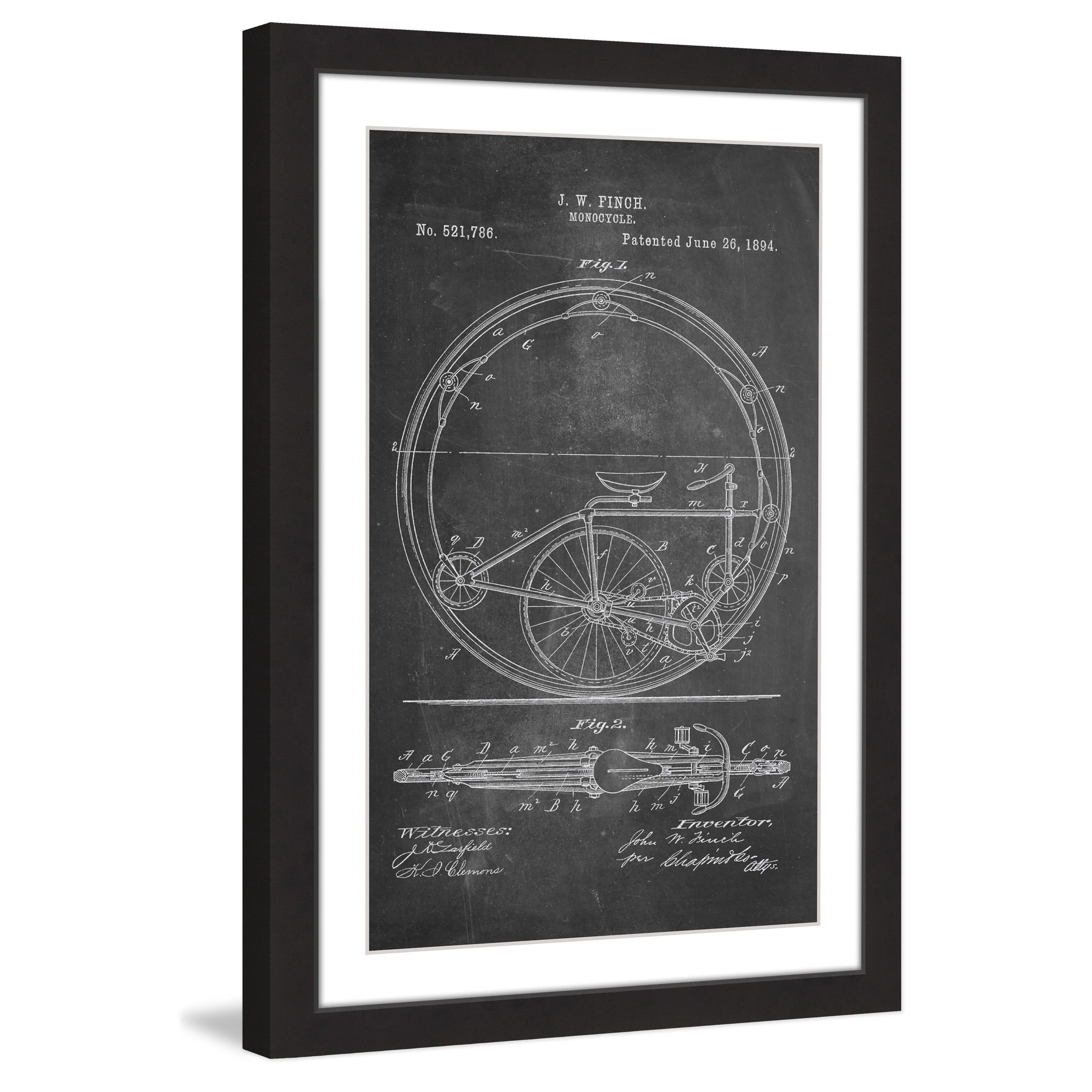 Marmont Hill - "Monocycle 1894 Chalk" by Steve King Framed Painting Print
