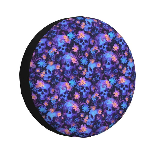 Bingfone Crâne Marguerite Violet pour Pneu de Rechange Protecteurs de Roues Universels Résistants aux Intempéries pour Véhicule Récréatif Remorque de Voyage SUV Camion-15 Pouces
