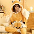 thumbnail image 3 of Pijama de mujer de invierno de franela gruesa con capucha de dibujos animados coreanos, ropa de casa de felpa cálida que se puede usar al aire libre, 3 of 5
