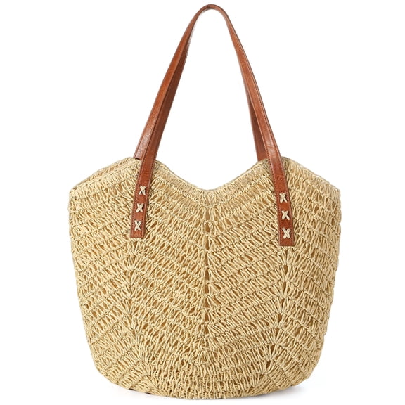 SHILINLANG Beach Bags for Women - Straw Bag with Zipper, Soft Woven beach bag, Casual Straw Shoulder Bag for Daily Use