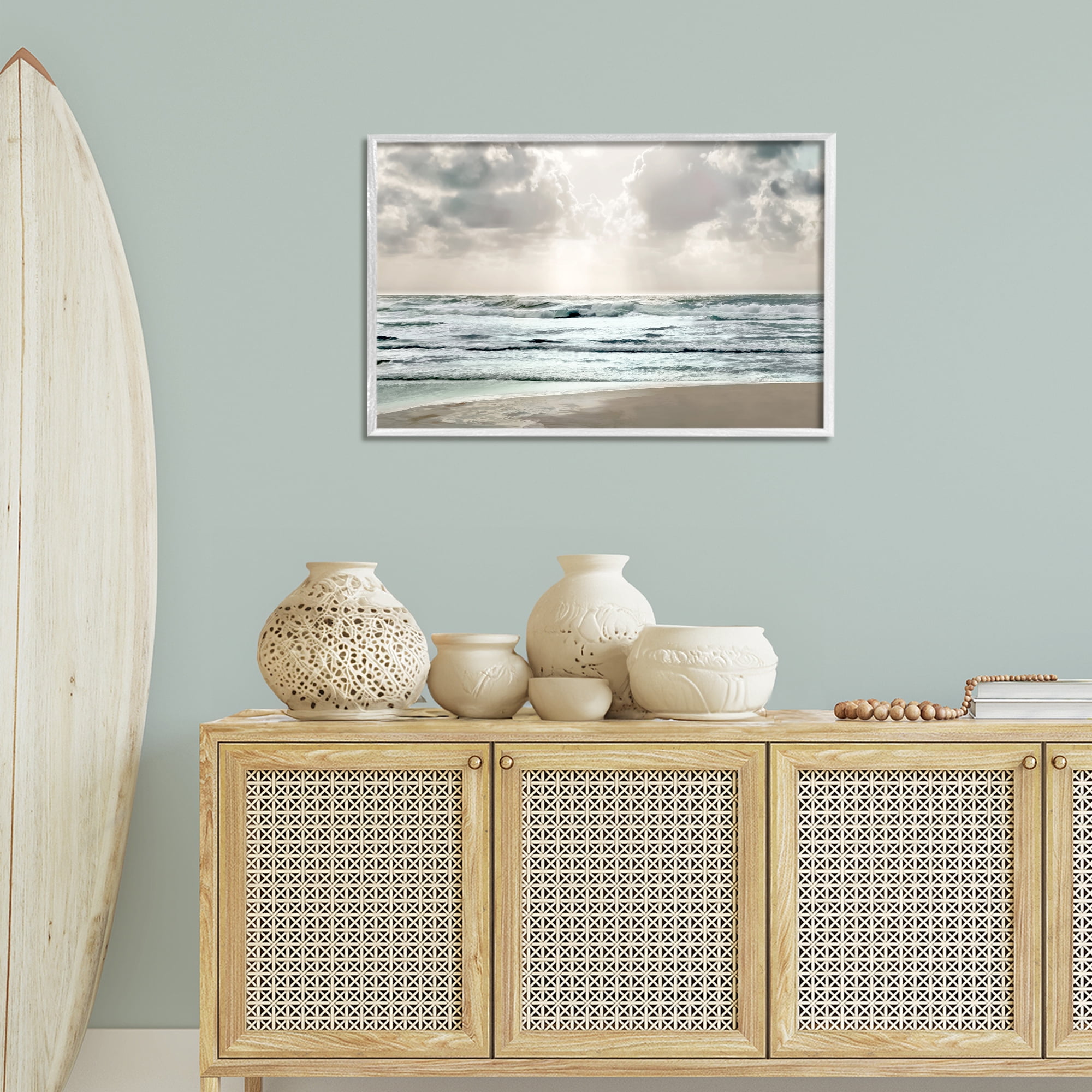 Stupell Industries Cloudy Sunlight Beach Landscape Photography White Framed Art Print Wall Art, 30 x 20