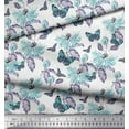 thumbnail image 2 of Soimoi Blue Georgette Viscose Fabric Leaves,Insect & Green Floral Printed Fabric 1 Yard 42 Inch Wide, 2 of 3