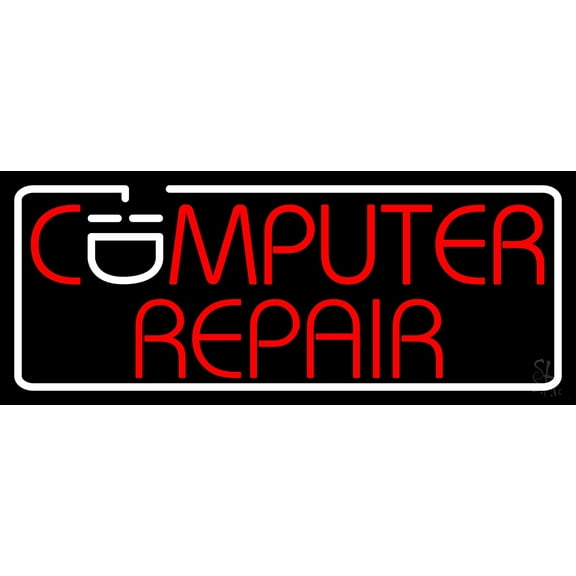 Computer Repair LED Neon Sign 10 x 24 - inches, Clear Edge Cut Acrylic Backing, with Dimmer - Bright and Premium built indoor LED Neon Sign for Computer & Electronics store decor.