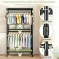 thumbnail image 6 of Noble House Rolling Clothes Rack with Wheels, 3-Tier Adjustable Wire Shelving, Minimal Portable Closet Organizer, Black, 6 of 9