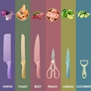 TJ POP Colorful Kitchen Knife Set 6 PCS, Colored Knives Set with Non-Stick Coating, Chef Boxed Knives Set for Cooking, Camping, Travel, Picnic, BBQ and RV