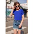 thumbnail image 6 of Arshiner Girls Shirts Summer Cute Classic Puff Short Sleeve Plain Ribbed Knit Crew Neck T-Shirt Tee Tops Blouse Black 9-10 Years 12 Deep blue, 6 of 6