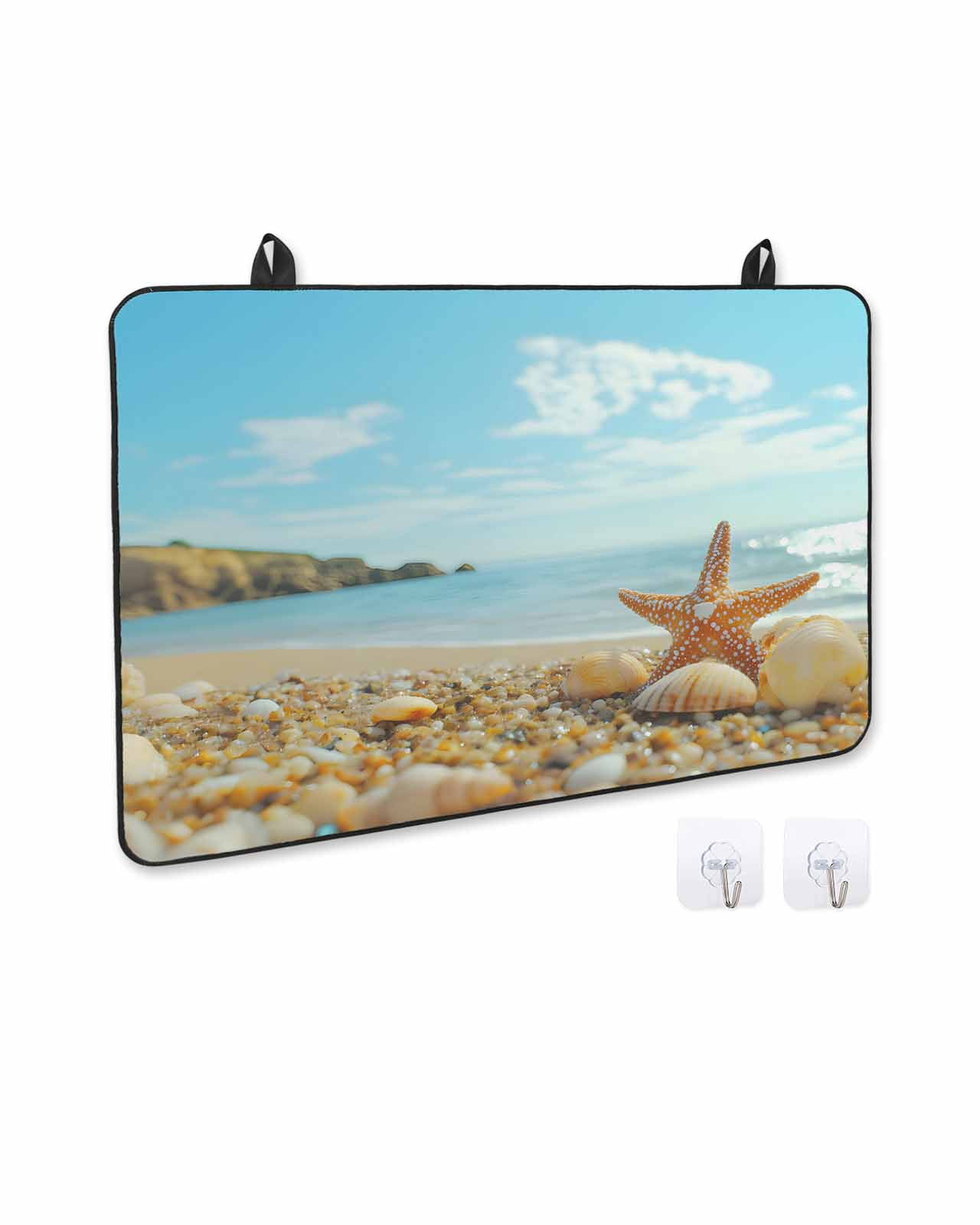 nqOlkjepod Large Induction Cooktop Protector Mat 24"x21", Coastal Starfish Stove Top Covers for Electric Stove, Modern Ocean Beach Conch Seashells Stove Burner Cover Mats, Glass Top Stove Cover