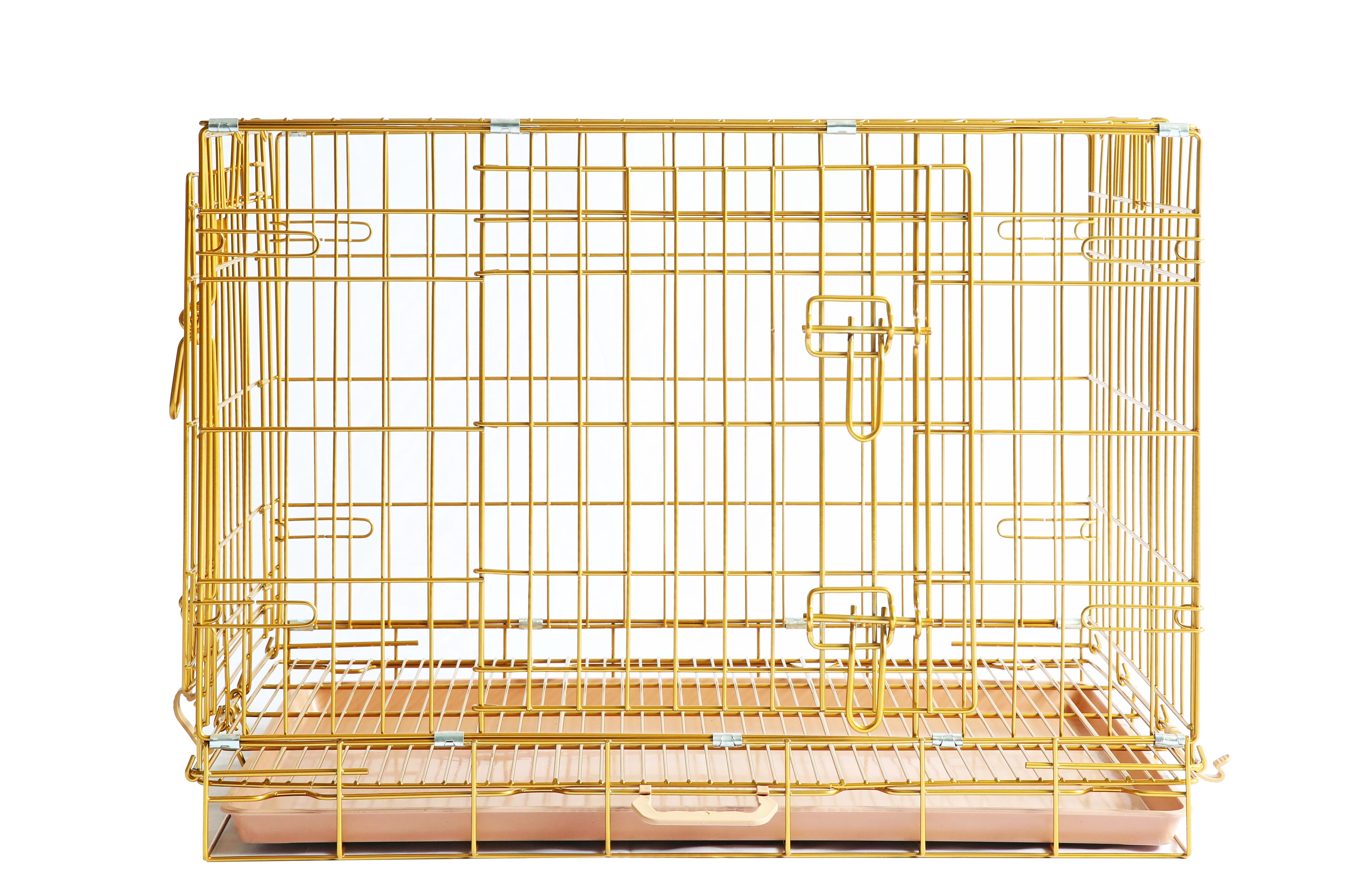 Homey Pet 30 Inch Medium Dog Crate, Copper Gold Wire Dog Cage Small, Collapsible Inside Dog Kennel Nano-Coated Metal Dog Crates with Pull-Out Floor Grid Tray, Double Doors Dual Locks, Portable Handle