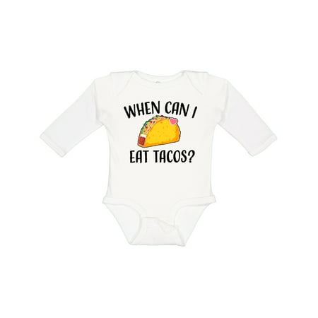 

Inktastic When Can I Eat Tacos Baby Gift Baby Boy or Baby Girl Long Sleeve Bodysuit