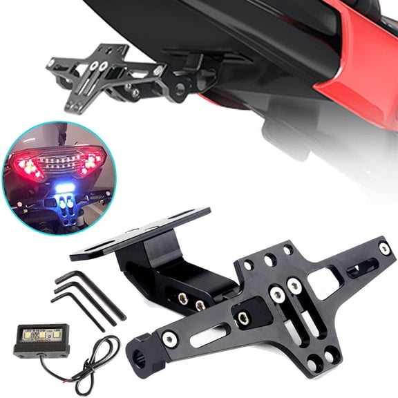 Black Motorcycle License Plate Holder Mount LED Tail Light Fender Eliminator Kit