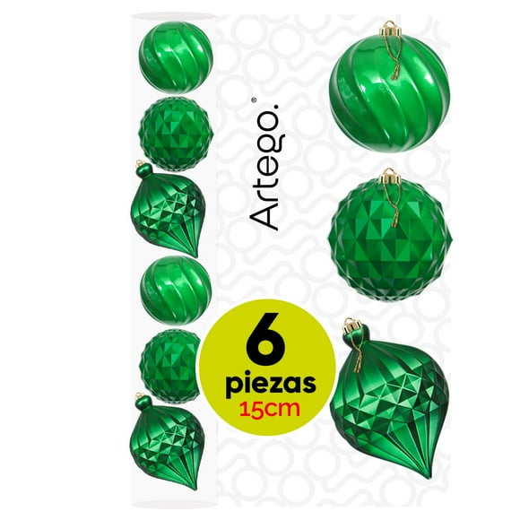 Esferas para árbol de navidad Artego extra grandes de 15 cm de diámetro paq 6 esferas Verde Navidad * Línea Caramel 3 texturas y acabados diferentes para colgar Christmas ornaments