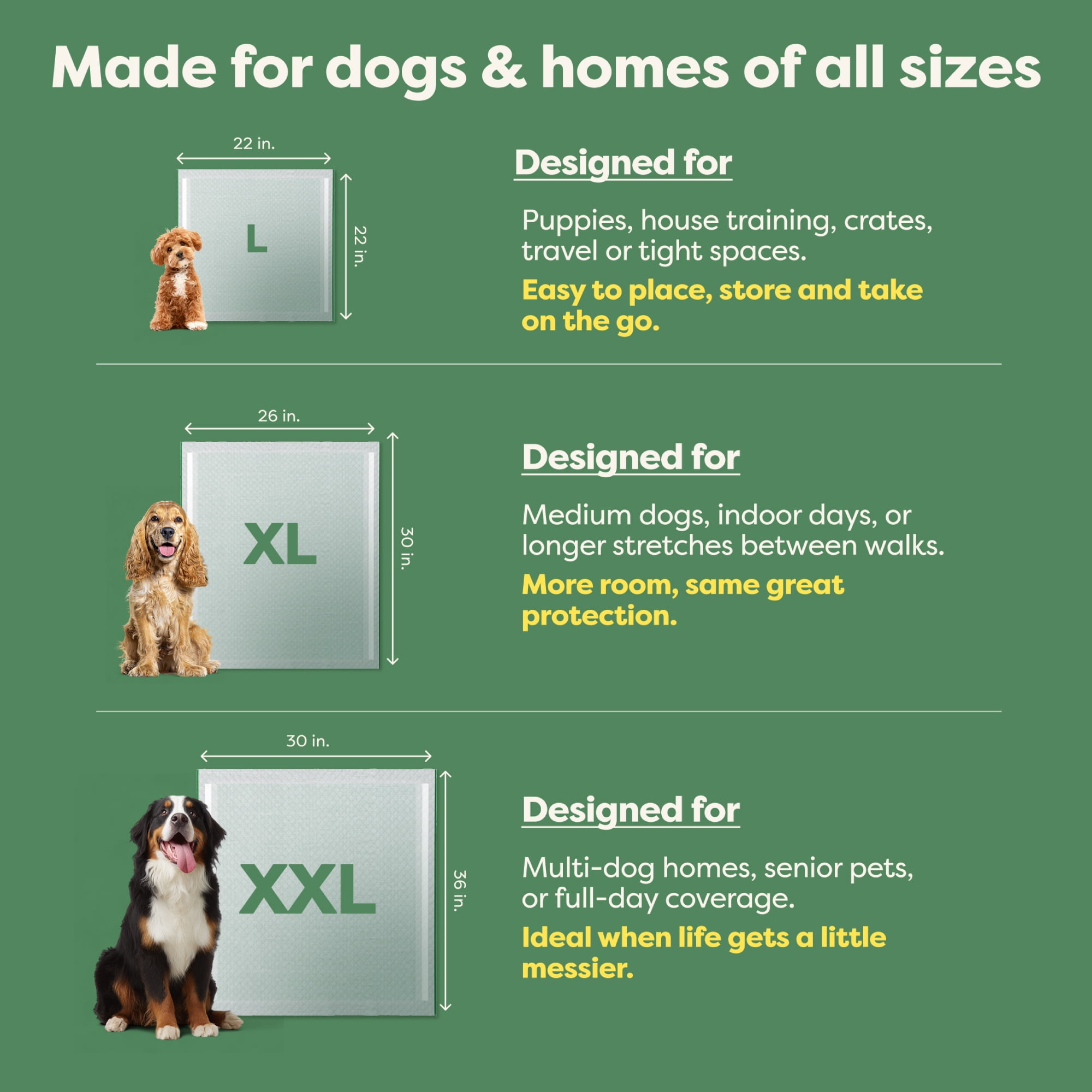 Earth Rated Leak-proof Pee Pads for Dogs and Puppies, 2X Faster Absorption*, Unscented, L, 22x22 in.,10ct