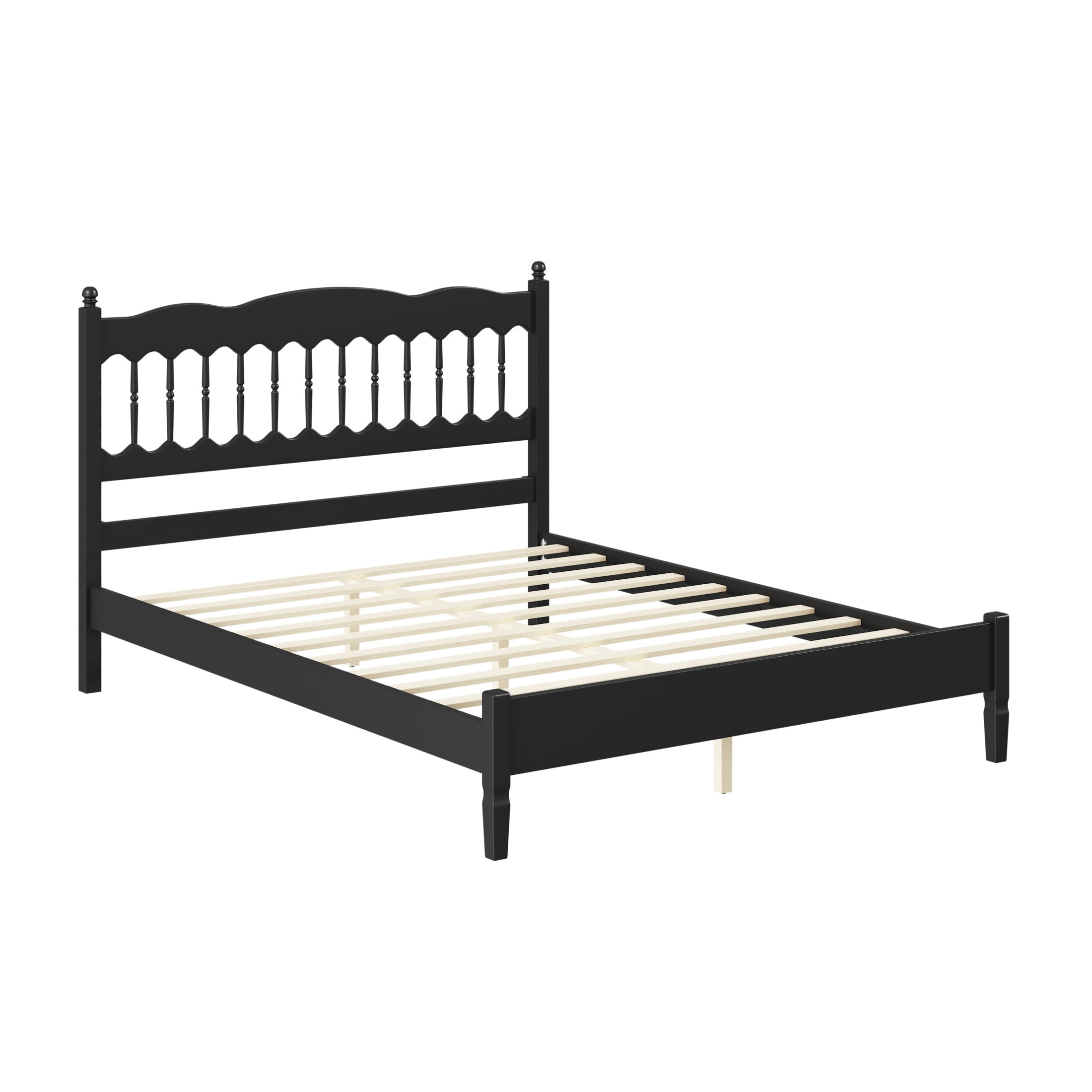 Noble House Onius Countryside Style Queen Size Wooden Bed Frame, Heavy-Duty Platform Bed with Center Support, Black