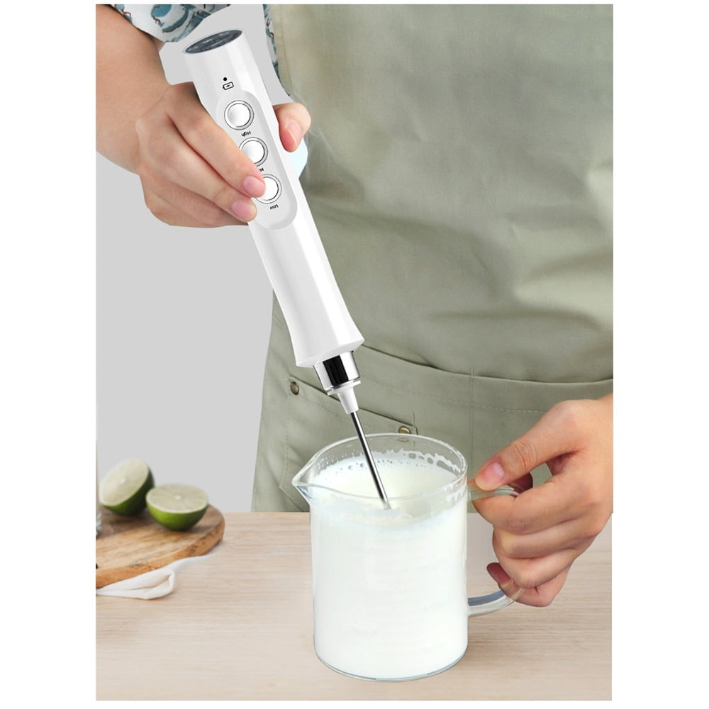 Handheld Rechargeable, Drink Mixer Electric Whisk for Coffee, Detachable With 3 Stainless Whisks, Hand Mixer for Lattes, Cappuccino, Matcha, Egg, （ White）