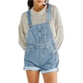 thumbnail image 3 of Pudcoco Women's Shortalls Classic Adjustable Straps Cuffed Hem Denim Bib Overalls Shorts Romper Jumpsuits With Pockets, 3 of 4