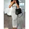 thumbnail image 5 of Womens Grey Off-The-Shoulder Ruched Short Sleeve Bodycon Long Dress, 5 of 5