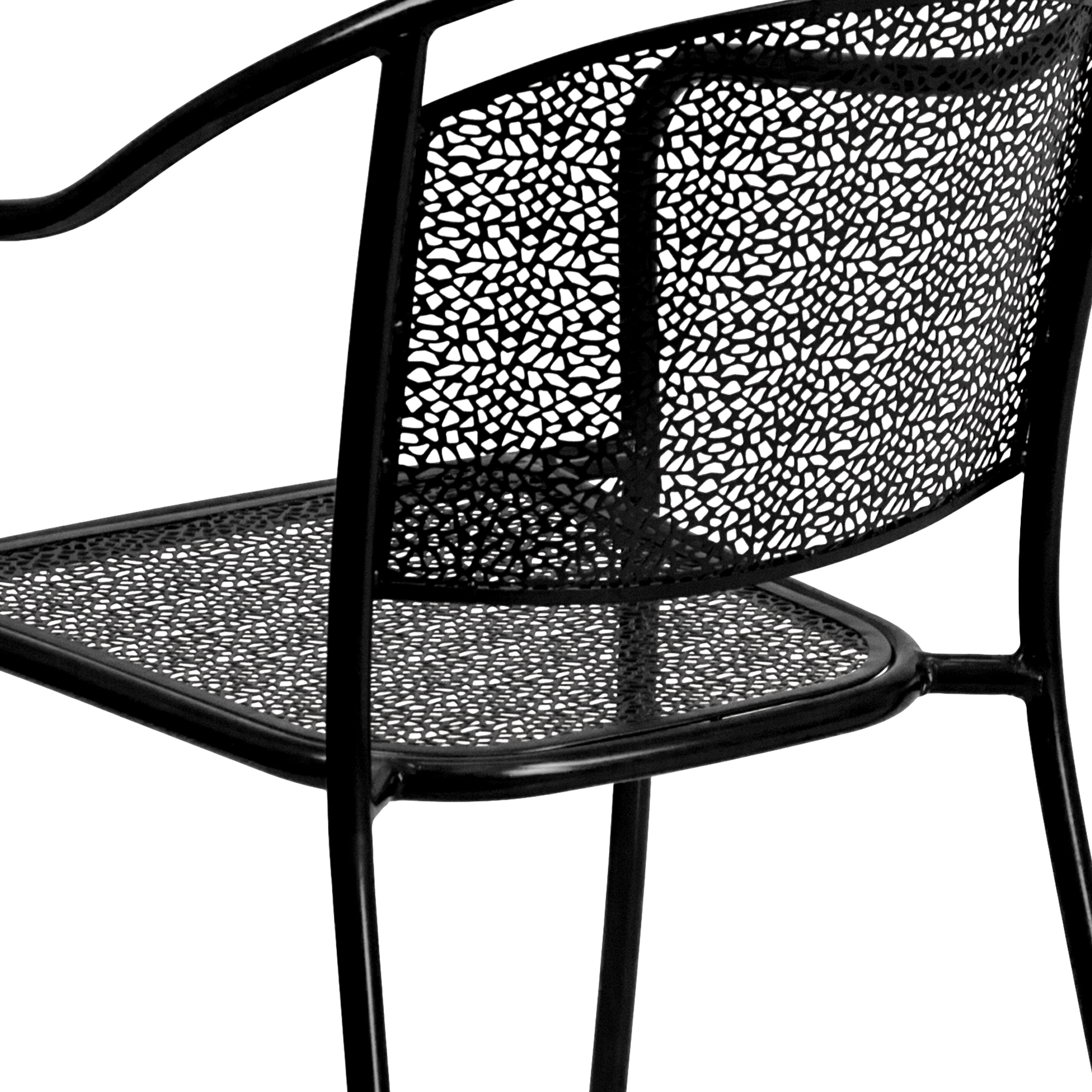 Emma + Oliver Commercial Grade Black Indoor-Outdoor Steel Patio Arm Chair with Round Back