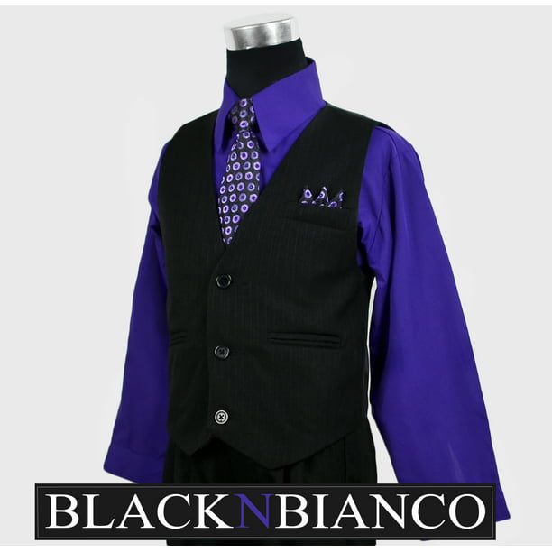 Boys Suits Black with Purple Shirt -