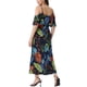 thumbnail image 3 of Vestido Tropical Inspire Chic para Mujer con Mangas Acampanadas Midi Off Shoulder en Azul Marino, 3 of 6