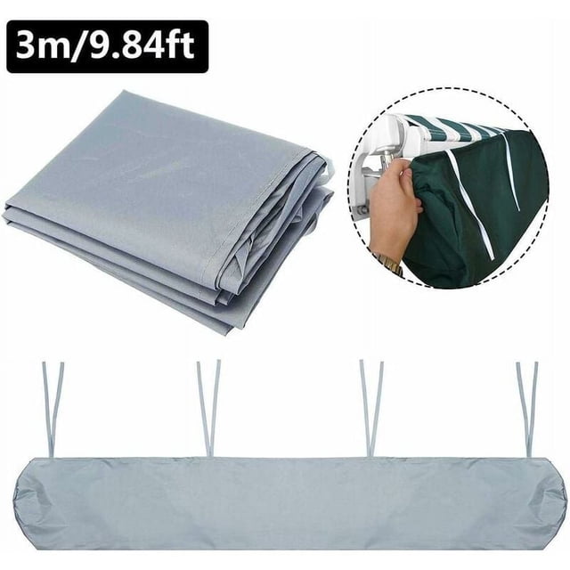 Outdoor Awning Protective Cover, All-Weather Protective Retractable Awning Cover For 3 Meters Wide Terraces, Waterproof Polyester Fabric, Gray, Premium Material For Year Round Protection