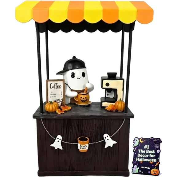 Ghost Coffee Bar Decor, Halloween Cute Ghost Figurines Resin Spooky Statue