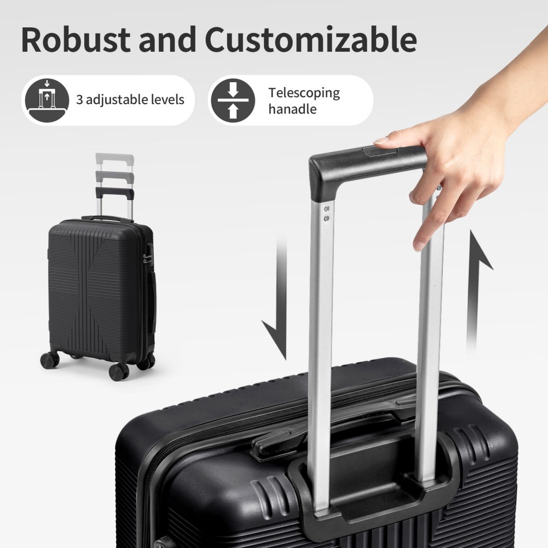 IVV 4 Piece Luggage Sets for Travel, Hardshell Suitcase with Spinner Wheels (16/20/24/28 Inch), Lightweight Carry On & Checked Luggage for Family Vacation (Black)