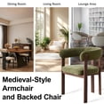 thumbnail image 3 of 47" Round Dining Table Set for 4, Natural Wood Grain Tabletop with 4 Green Chenille Upholstered Armchairs, Thick Cushions and Sturdy Metal Frames, 3 of 7