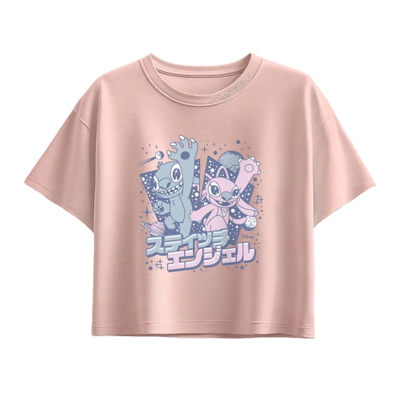 Lilo & Stitch - Angel & Stitch Katakana - Youth Girls Boxy T-Shirt