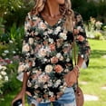thumbnail image 4 of Delconic Womens V Neck Three Quarter Sleeve Floral Print Casual Loose Fit T Shirt Top Lightweight Soft Fabric Blouse for Daily Wear Office Travel Khaki 3XL, 4 of 7