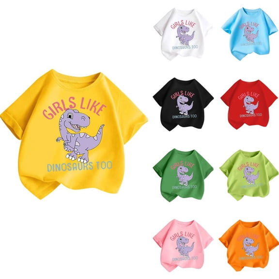 BXSRUTA Boys and Girls Dinosaur Graphic Short Sleeve T-Shirt for Kids 2-14 Years Round Neck Soft Summer Tee