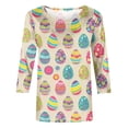 thumbnail image 4 of Savings Easter 3/4 Sleeve Round Neck Shirts Women Casual Cute Print Tee Summer Lightweight Pullover Tops (2XL, Beige), 4 of 5