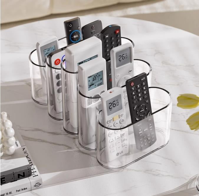 Multifunctional Storage Box Remote Control Holder with 5 compartment to Store Small Items, Glasses, Plastic Desk Organizer for Office Supplies TV Remotes Air Conditioner Remotes
