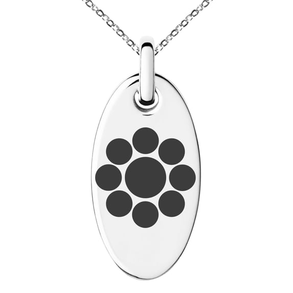 Stainless Steel Chiba Samurai Crest Engraved Small Oval Charm Pendant Necklace