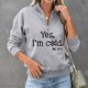 thumbnail image 3 of Sudadera de Mujer con Media Cremallera y Letras Impresas de Manga Larga, Estilo Casual, Sudadera con puños de Costilla a la Moda, Gris Claro XXL, 3 of 6